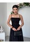 Women's Strappy Floral Embroidered Tulle Detail Long Dress - 7