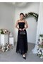 Women's Strappy Floral Embroidered Tulle Detail Long Dress - 4