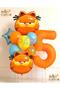 Garfield Balloon Themed 5 Year Old 10 Piece Birthday Balloon Set Orange Number Foil Balloon Cat Concept Balloon Set