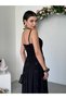 Women's Strappy Floral Embroidered Tulle Detail Long Dress - 3