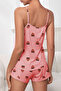 Women's Strappy Mini Shorts Pajama Set with Strawberry Pattern - 2