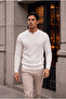 Bergamo 100% Acrylic Henley Collar Hair Braided Thin Men's Knitwear Sweater - Ecru - 4