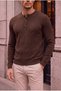 Bergamo Henley Collar Braided Thin Men's Knitwear Sweater - Brown - 2