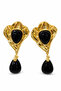 Yellow Toned Black Stone Stylish Bijouterie Earrings for Women