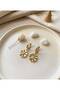 Gold Steel Flower Earrings – Stone Detailed Dangling Daisy Model Women's Earrings