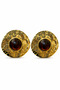 Stylish Forged Textured Yellow Color Brown Stone Detailed Women's Bijouterie Earrings