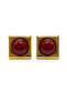 Square Shaped Burgundy Stone Detailed Yellow Tone Bijouterie Earrings