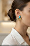 Yellow Color Turquoise Stone Detailed Intertwined Hoop Bijouterie Earrings - 2