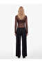 Slim Fit Stitching Detailed High Neck Long Sleeve Tulle T-Shirt - 3