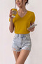 Women's V-Neck Short Sleeve Cotton Basic T-Shirt Trendy Casual and Comfortable Cut T-Shirt - 2