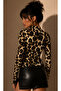 Women's Mink-Black Half Fisherman Leopard Pattern Finger-Interlocking Blouse Be493 - 3