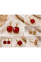 Red Stone Square Dangle Gold Earrings - 2