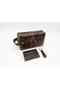 Dark Tan Effect Genuine Crazy Leather Men's Shaving Portfolio & Clutch Care Bag, Card Holder, Keychain Set - 7