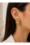 Gold Wavy Surface Rectangular Steel Earrings - 3
