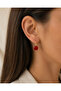 Red Stone Square Dangle Gold Earrings - 3