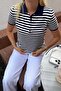Polo Collar Striped Short Sleeve Knitwear - 3