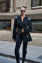 Black Striped Waist-Fitted Design Blazer Jacket - 2