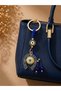 Navy Blue Stringed Gilded Horseshoe Metal Keychain, Lucky Keychain, Metal Evil Eye Bead Keychain Bag Accessory - 2