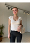 Ecru Lace Detailed V-Neck Ribbed Blouse - 8