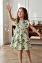 Ribbon Patterned Light Green Ruffle Sleeve Girls' Dress - 5