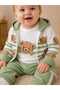 Baby Boy Teddy Bear Patterned Bodysuit, Hooded Zippered Jacket, 3-Piece Seasonal Cotton Set - 7