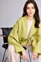 Linen Blend Relax Fit V-Neck Long Sleeve Green Kimono F6151Ax26Sm