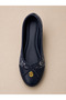 "Women's Navy Blue Patterned Ballerinas – with Gold Metal Emblem" - 2