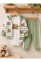 Baby Boy Teddy Bear Patterned Bodysuit, Hooded Zippered Jacket, 3-Piece Seasonal Cotton Set - 3