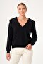 Women's Collar Stone Printed Sweater Black 25322