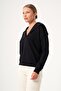 Women's Collar Stone Printed Sweater Black 25322 - 4