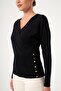 Women's Button Detail Double Breasted Sweater Black 25298 - 5