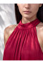 Soulife Red Halter Neck Gathered Satin Evening Dress - 2