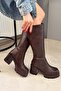 Women's Oslo Brown 8 cm Heeled Side Zipper Boots - 5