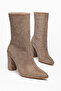 Women's Suede Stone Boots - Pointed Toe Stone Embellished Thick Heeled Back Zipper Boots - 4