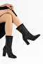 Women's Suede Stone Boots - Pointed Toe Stone Embellished Thick Heeled Back Zipper Boots - 3