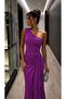 Women's Plain One-Shoulder One-Sleeve Long Dress - 2