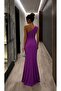 Women's Plain One-Shoulder One-Sleeve Long Dress - 4