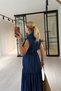 T Sleeve Bellows Pocket Tensel Denim Navy Blue Maxi Dress - 4