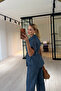 Button Detail Belted Blue Denim Shirt / Pants Set - 4