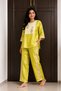 Women’s Olive Green Organza Co-Ord Set | Floral Detail Top & Wide-Leg Pants | Elegant Contemporary Wear - 3
