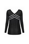Front and Back V-Neck Striped Black Knitwear with Slits on the Sides - 3