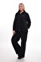High Collar, Letter B Detail, Zipper and Snap Fasteners, Adjustable Waist, Elastic Corduroy, Plus Size Tracksuit Set - 3