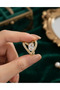 Brass Gold Color Heart Motif Zircon Stone Earrings - 3