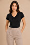 Women's 4-Pack V-Neck Short Sleeve Modal Cotton Flexible Undershirt Black - 2