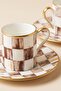 Bella Brown 2-Person Porcelain Coffee Cup Set – Brown Square Pattern, Gold Detail, 4 Pieces - 3