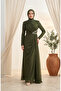 Stone Tulle Hijab Evening Dress 5723-02 Khaki - 2