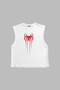 Red Spider Graphic Printed White Zero Sleeve Tshirt - 7