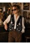Elara Embroidered Tie-Up Vest Women's Black - Beige - 6