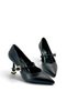 Buckle Detailed Matte Leather Thin Heeled Shoes Stiletto Black 9 cm - 2