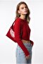 7039 Women's Horizontal Ribbed Boat Neck Crop Knit Sweater Red - 6